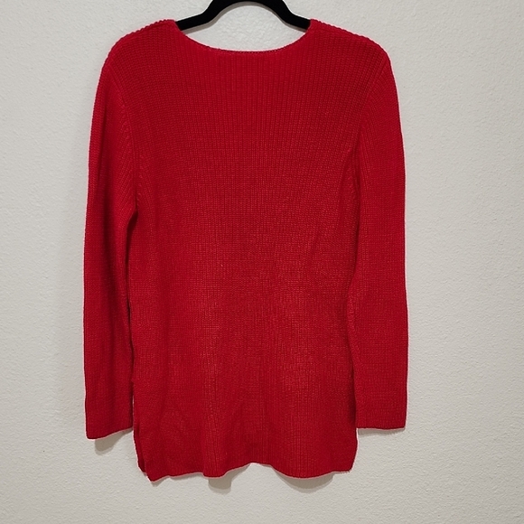 Vibrant Red V-Neck Sweater Classic Style - Picture 5 of 10